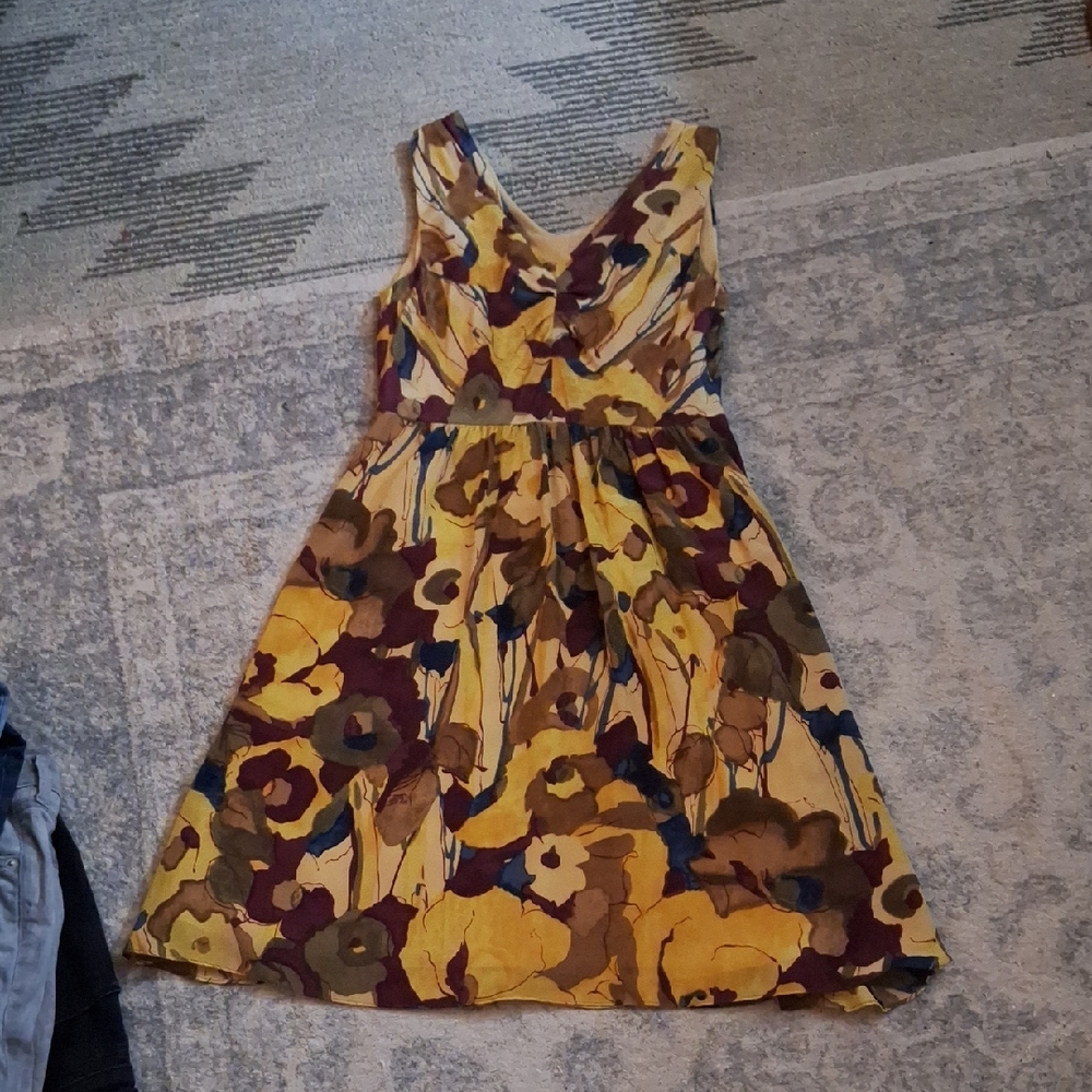 Banana Republic Silk Floral Yellow and Brown Dress